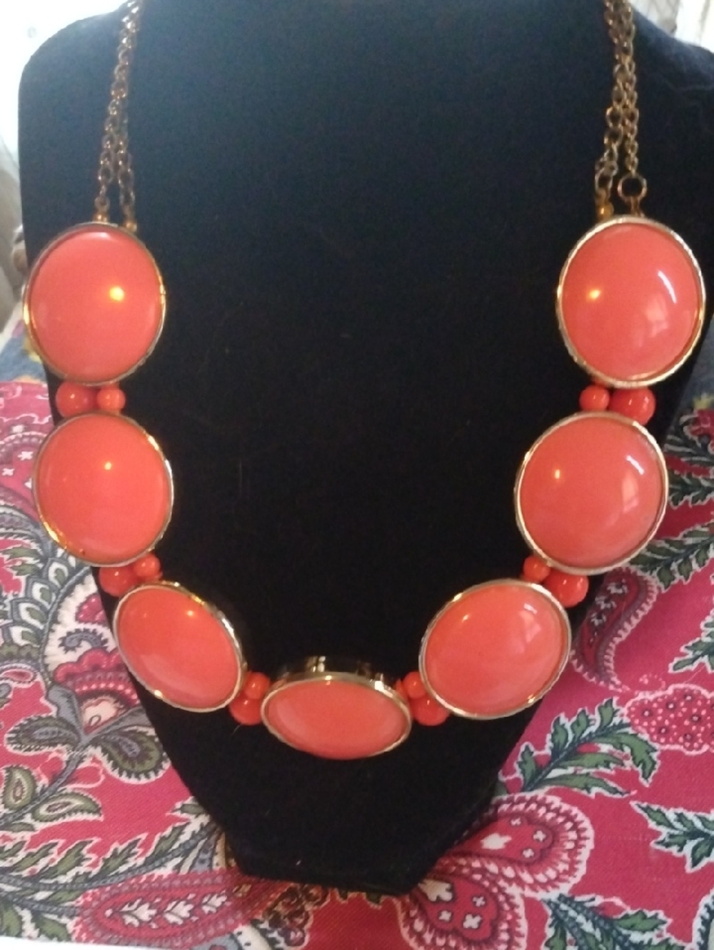 Tasha Coral Statement Bib Necklace - Gold Colored Chain
